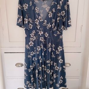 Blue Floral V Neck Torrid Mid Length Flowy Dress